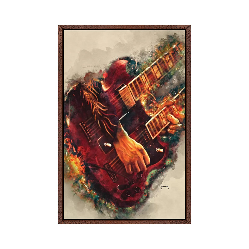 Jimmy Page's Electric Guitar - Print on Canvas, Classic Brown Wood Framed, 66.04 cm H x 45.72 cm W