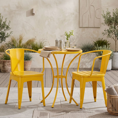 3-Piece Outdoor Bistro Set with Two Slatted Armchairs and Round Slatted Table