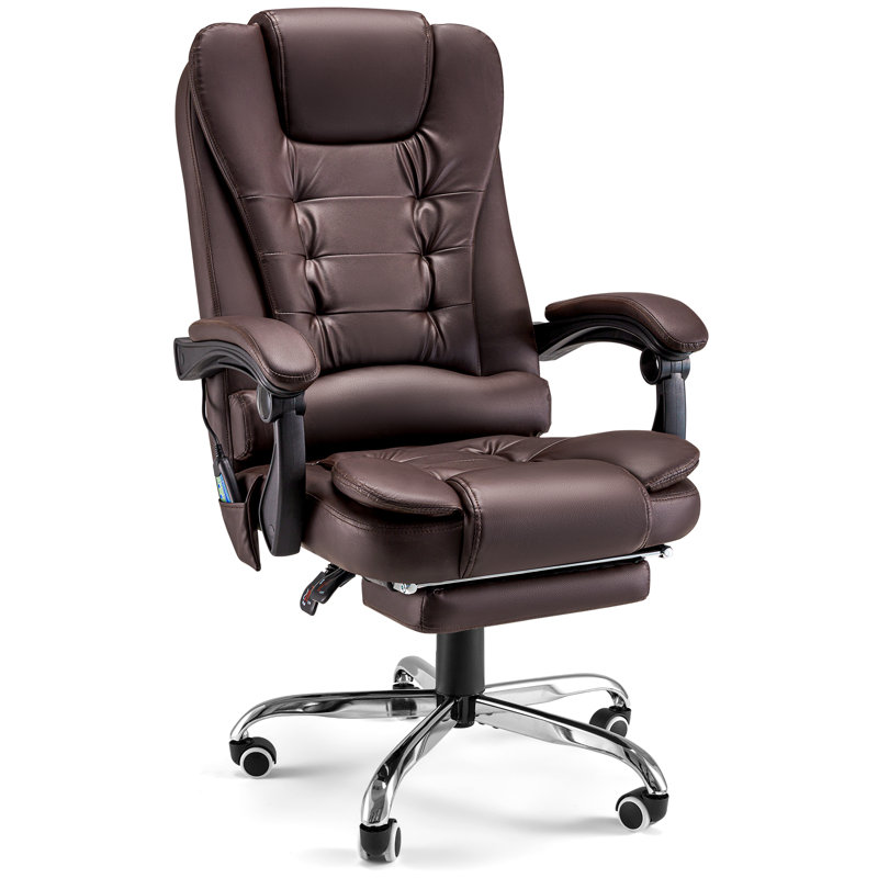 Executive Chair with Headrest, Brown Faux Leather