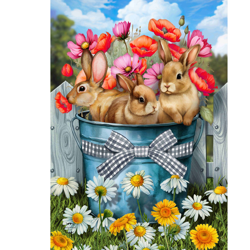 Seau de lapins drapeau de jardin