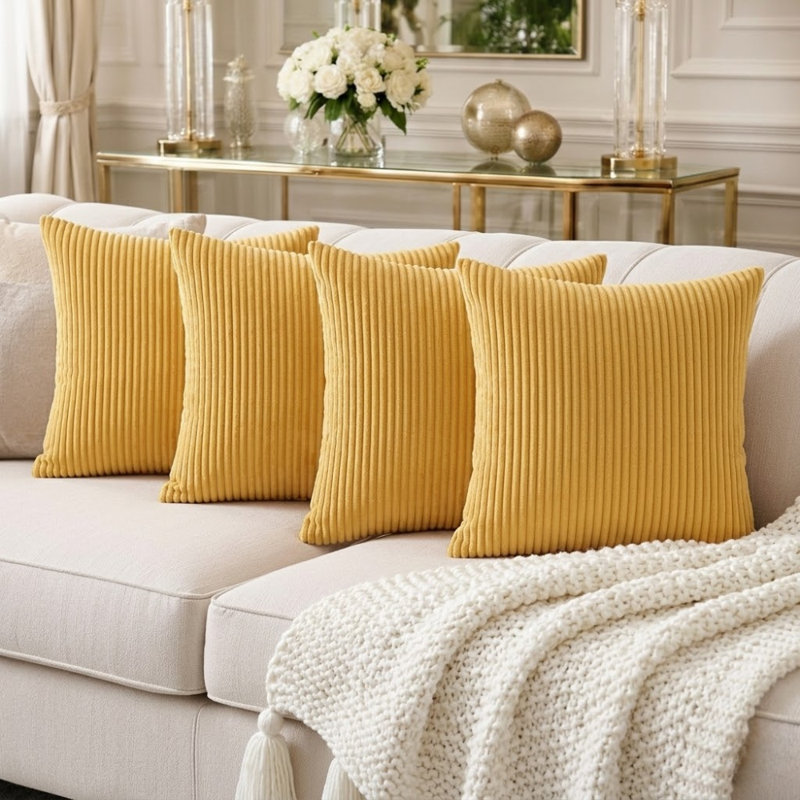 Pack Of 4 Corduroy Square Scatter Cushion Cover