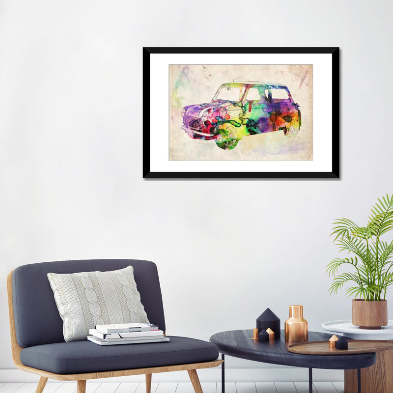 "mini cooper (urban) ii" par michael tompsett, impression sur toile, H 24 po x l 32 po x P 1 po, Papier d'art encadré noir