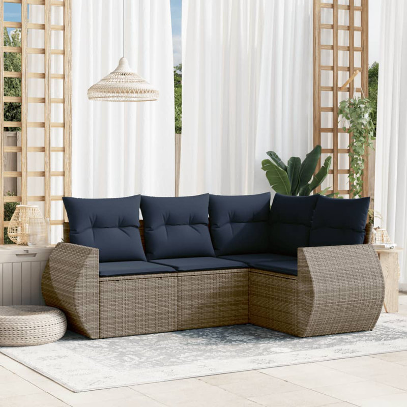 Ensemble de canapé de patio avec coussins 4 pièces Ebern Designs, Coussin rouge / cadre brun