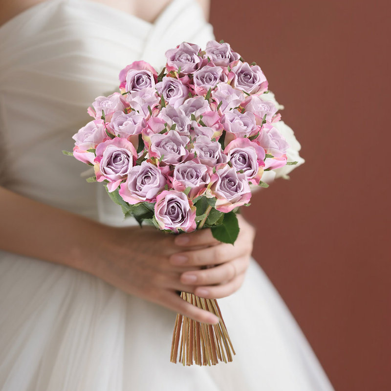 12PCS Fleurs artificielles roses en soie, Mauve