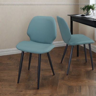 Chaises de salle à manger confortables en cuir vert, structure moderne en métal pour la maison et la cuisine