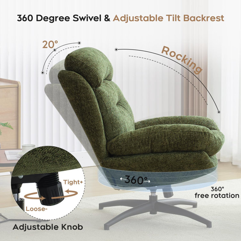 Beric Upholstered Swivel Accent Chair with Ottoman, Green