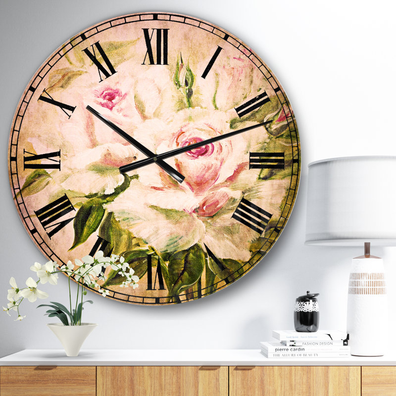 Trois roses roses - Horloge murale traditionnelle, Petit