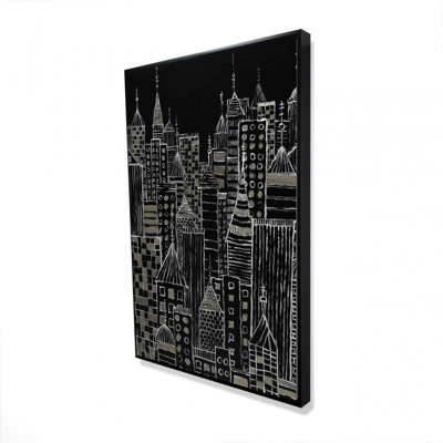 Illustrative City Towers - Black Office Framed Canvas Decor