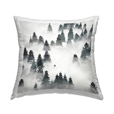Niveous Mountain Slope Person Skiing Trees Outdoor Printed Pillow by Ziwei Li