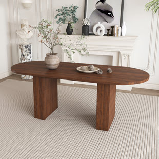 Table de salle à manger 62,9 pouces ovale pour 6 personnes, plateau de table en MDF plaqué noyer avec base en MDF, table de salle à manger de style campagne moderne avec surface imperméable et résistante aux égratignures 