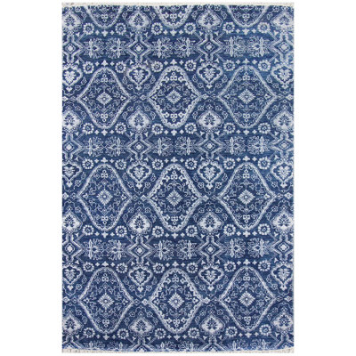 Ikat Area Rug in Blue/Dark Blue/White