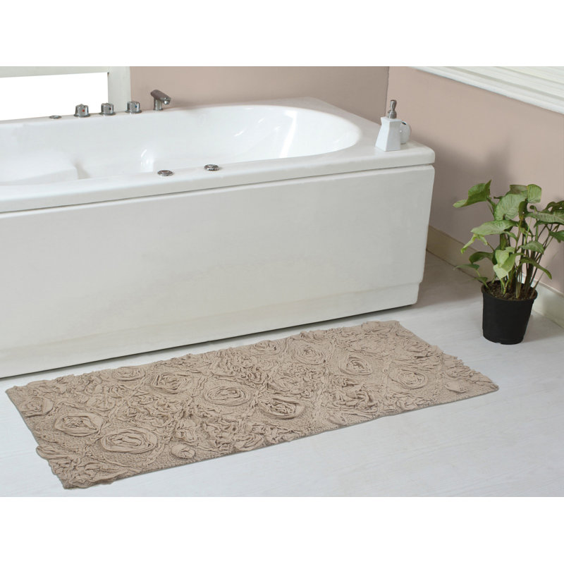 Schoenberger Floral Design Cotton Bath Rug, Linen, 54" L x 21" W
