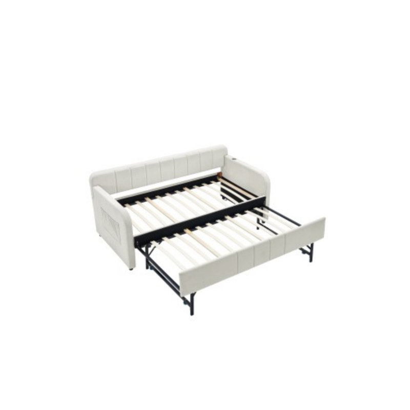 Twin Upholstered Daybed Frame with Trundle, Beige