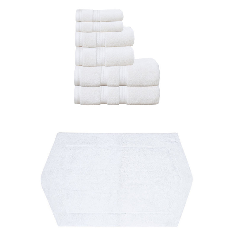 Ensemble de serviettes 100% coton et tapis de bain 1 pièce Bryd Collection, Blanc