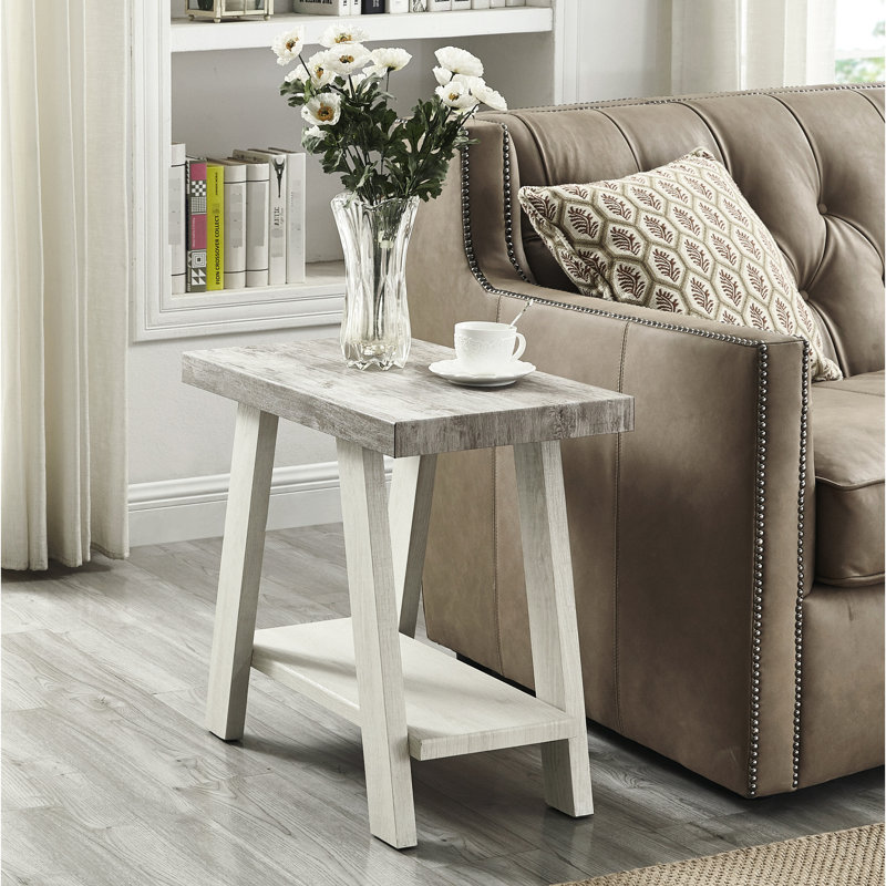 Table d'appoint en bois de 14 pouces de large en gris vieilli et beige à palette de couleurs de 1,77 pouce d'épaisseur
