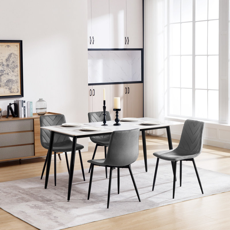 43.5cm H Velvet Upholstered Side Chair, Dark Grey