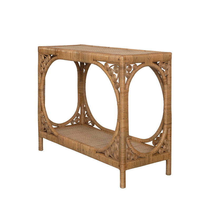 Handwoven Rattan Console with Caned Shelf