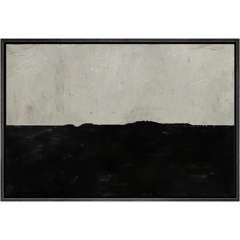 Minimal Landscape Green Black Pastel Contemporary Minimalist Pictures Framed Canvas Print Wall Art, 24" H x 36" W, Black