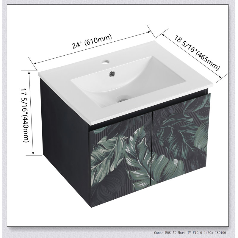 Meuble-lavabo mural 24 po avec lavabo en céramique et porte d'armoire à fermeture en douceur 24 po