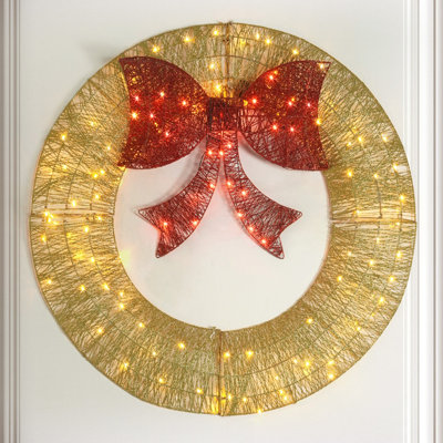 48" Lighted Foldable Metal Christmas Wreatth w/ LED Lights, Golden