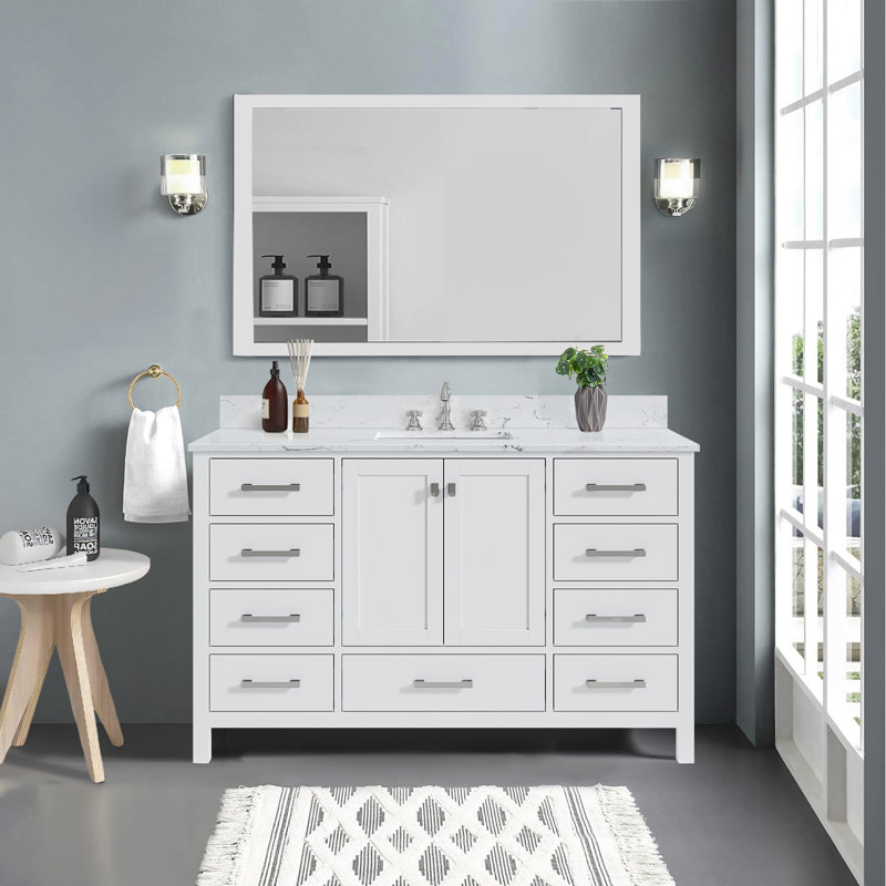 54'' Single Bathroom Vanity With Engineered Stone Top, White