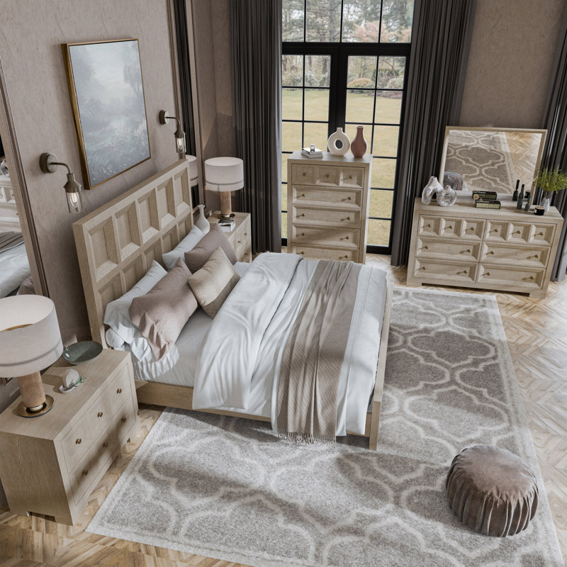 Ensemble de chambre à coucher 6 pièces Schell, Beige, Grand