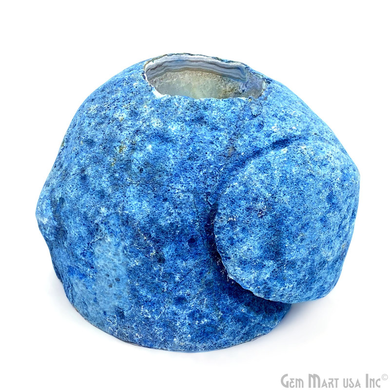 Porte-bougie en agate brute, décoration en cristal bleu, décoration en agate naturelle