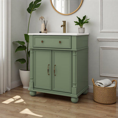 Lavabo de salle de bain 28 po Mid-Century avec base à colonne romaine, lavabo sur pied Farmhouse avec rangement