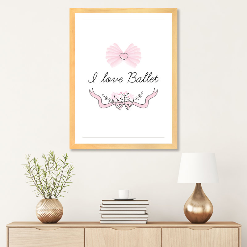 I Love Ballet - impression d'art graphique, H 32 po x l 24 po x P 1 po, Papier avec cadre beige, Blanc