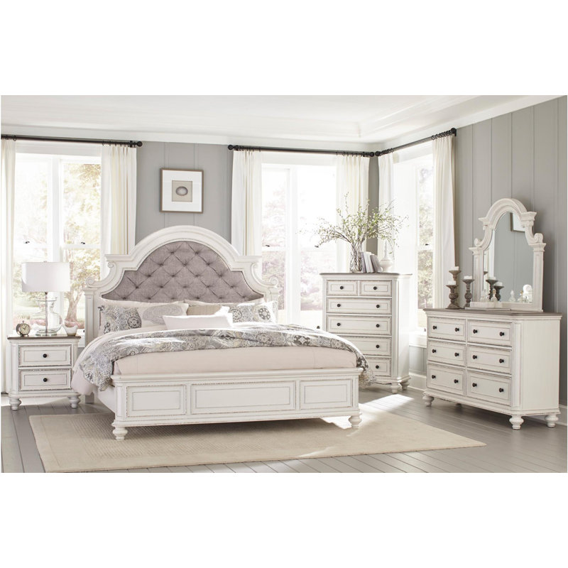 Ensemble de chambre à coucher 5 pièces Othelia: lit, commode, miroir, table de chevet, commode, King