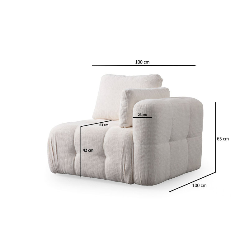 Élégant canapé 1 place, tissu blanc, 39,4 x 39,4 x 25,6 pouces | Structure en bois de hêtre et en carton, revêtement 100% polyester | Comprend des oreillers de 20 po x 20 po, une mousse gris doux et un support dorsal en silicone | Design moderne pour le salon