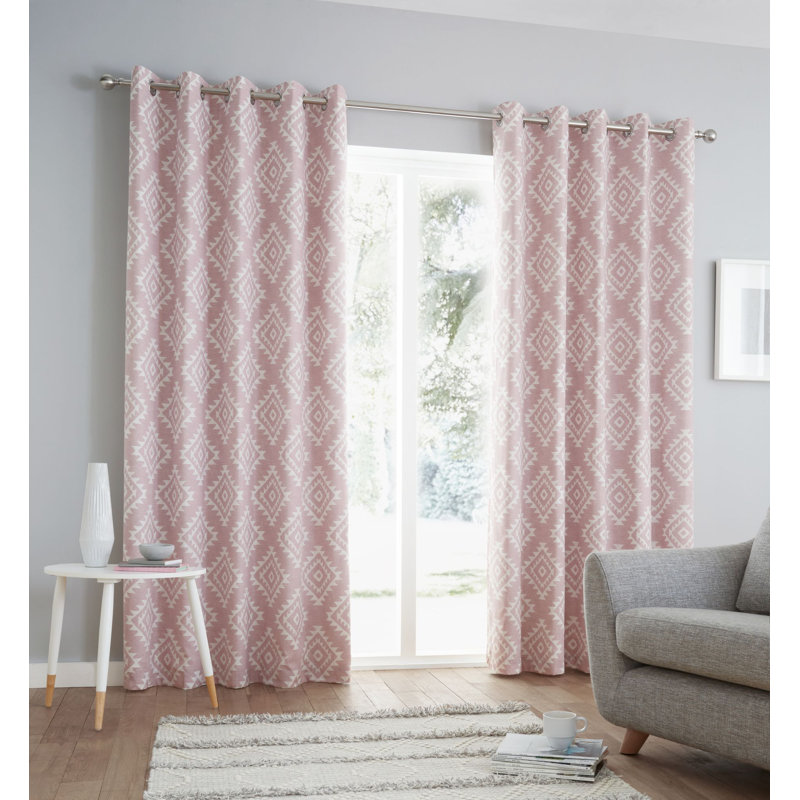 Aztec Eyelet Room Darkening Curtains, 229 W x 229 D cm, Silver