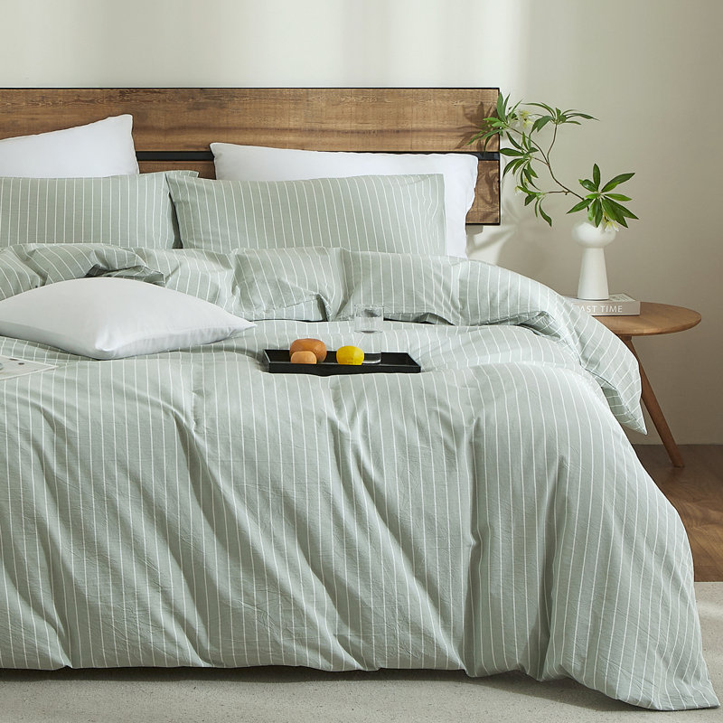 XINMIANFANG Striped Duvet Cover Set 100% Washed Cotton Comforter Cover for All Seasons Linen Feel Bedding Set