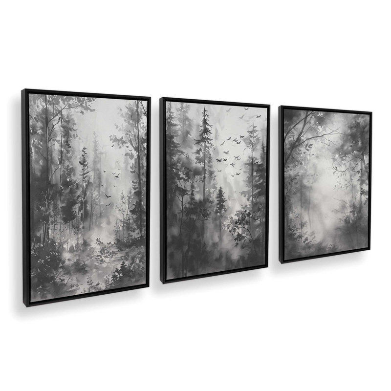 Ensemble de 3 impressions sur toile Forest Enclave, H 12,75 po x l 26,25 po x P 1,75 po, Cadre américain en érable flottant