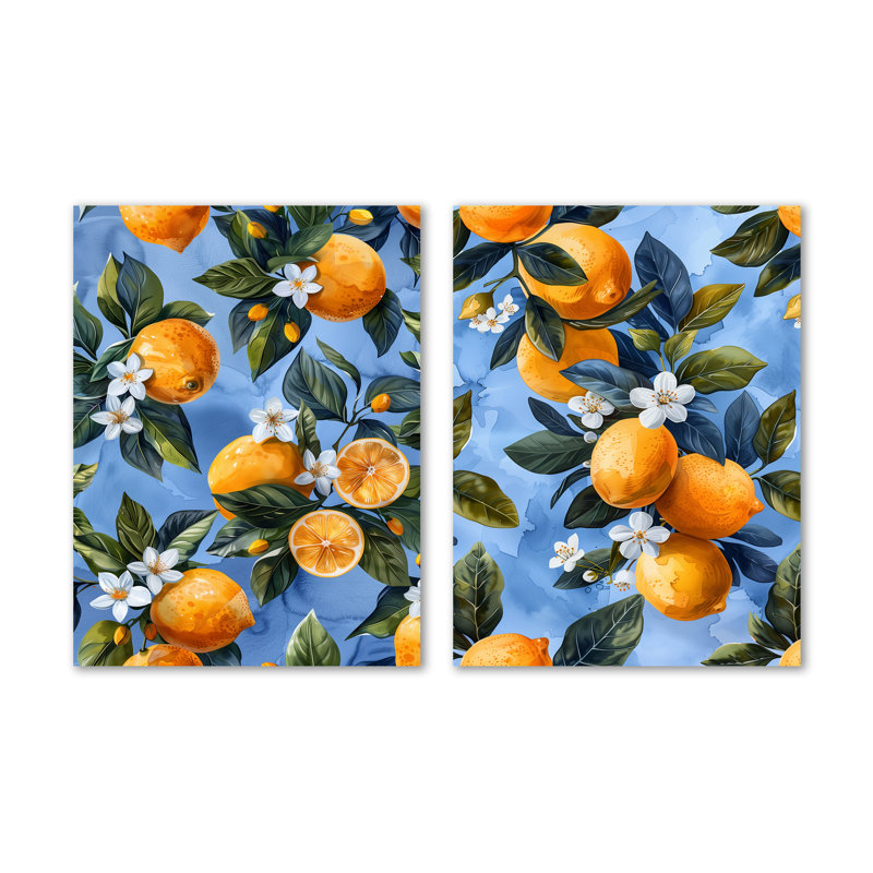 Motif de citronnelle jaune et bleu I - Fruit, 32" H x 48" W