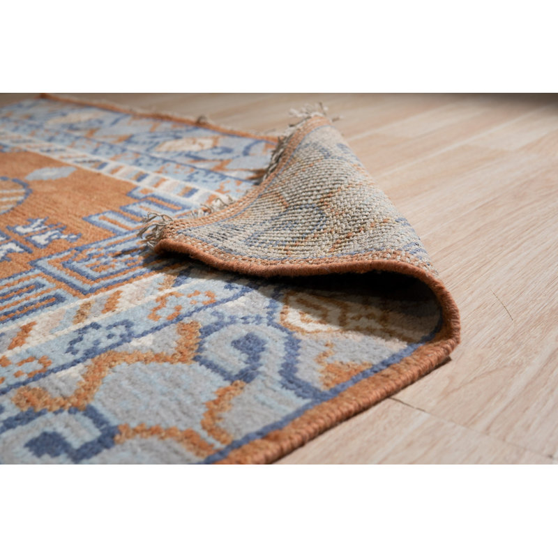 Coral Hand-Knotted Wool Geometric Medallions Modern Contemporary Carpet Rug, 8' x 10'