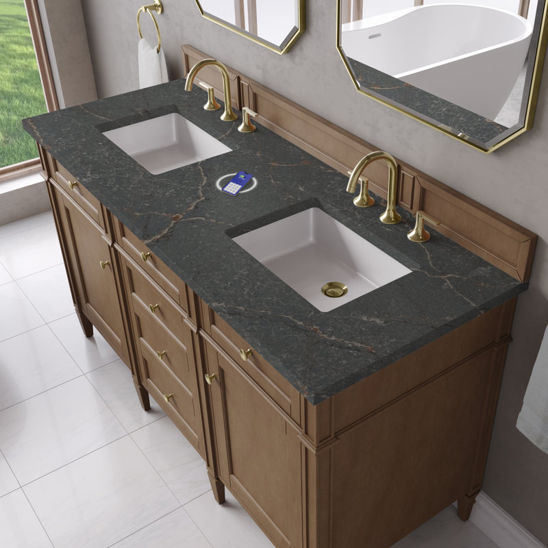 Brittany 60 in. Double Vanity, Pecan, Parisien Bleu