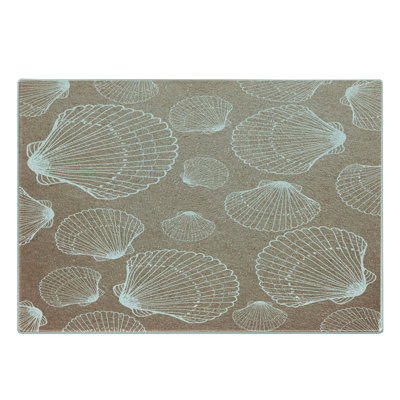 Ambesonne Seashell Tempered Glass Cutting Board Hand Drawn Shells Pale Brown White