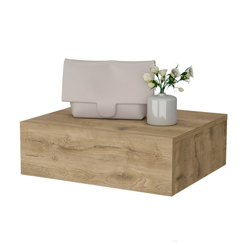 One Drawer Faux Wood Floating Nightstand, Natural