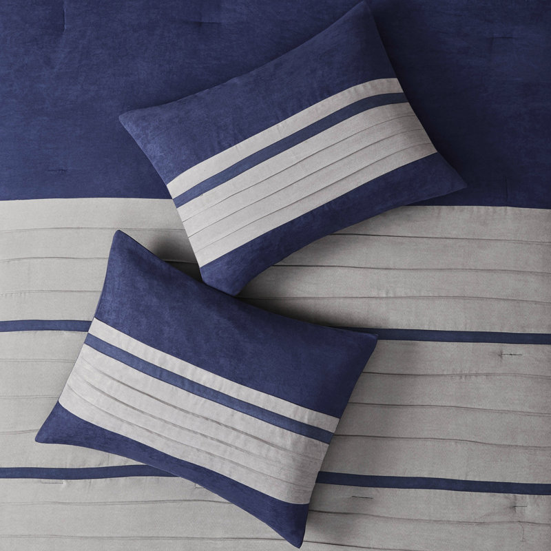 Édredon 7 pièces - Faux suède avec rembourrage confortable mat, Bleu, Édredon de très grande taille et 6 pièces suppl