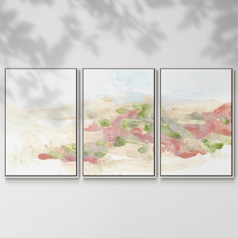 «Dappled Dune II», reproduction sur toile 3 pièces, H 36 po x l 75 po, Cadre blanc