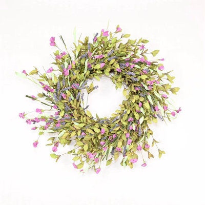 26" Artificial Farmhouse Spring Summer Blossom Cluster Greenery Foliage Berry Floral Wreath For Front Door