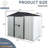 8X4 Ft Outdoor Metal Shed In White And Black. For Storage. Stores Lawn Mower Bicycle. Tilted Roof & Lockable Door. Ventilated Design. Includes Foundation, Anchors, Hooks, Shelf, Lock Gloves Storage