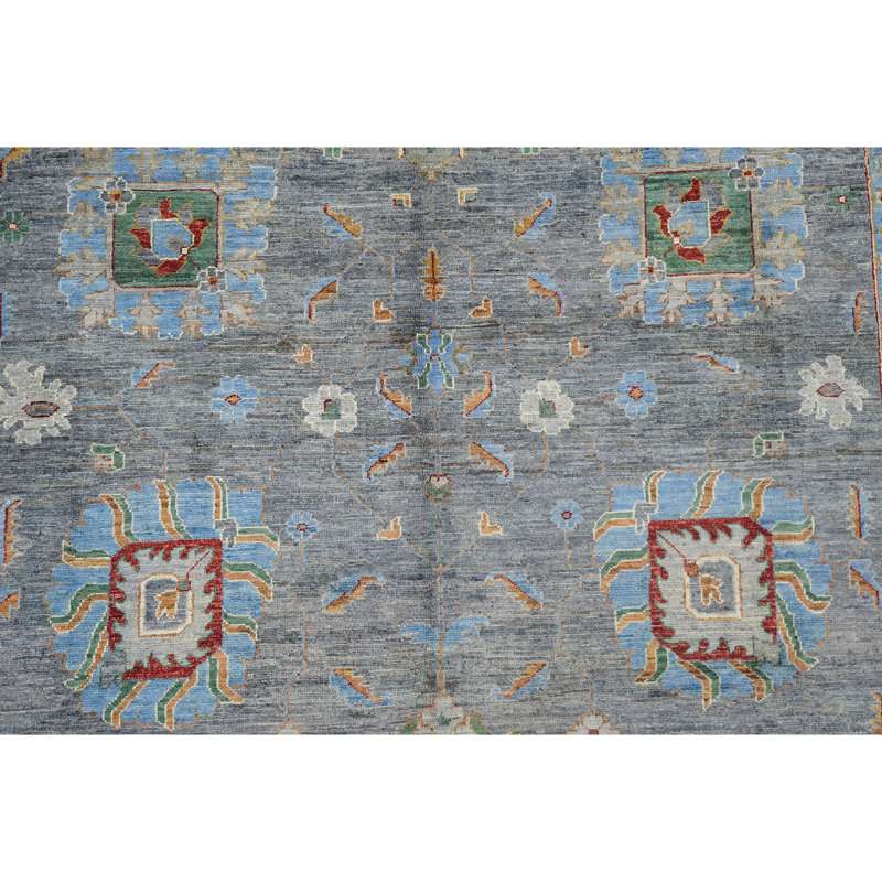 Tapis gris et argent noué à la main de haute qualité