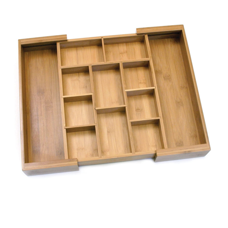 Organisateur de tiroir à couverts extensible en bambou et bois 18-3 / 4 "avec séparateurs amovibles