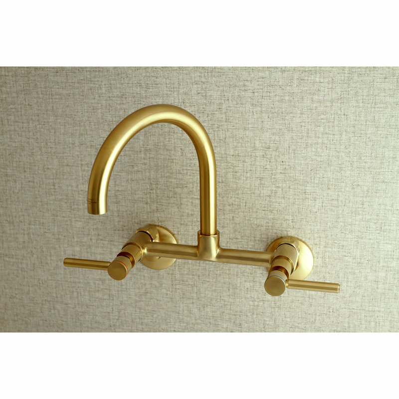 Kingston Brass Concord Double-Handle 2-Hole Wall-Mount Bridge Kitchen Faucet, Satin Brass