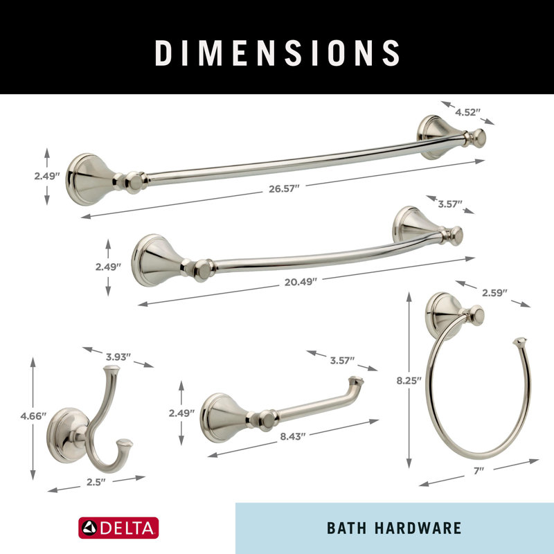 Ensemble de quincaillerie pour salle de bain 5 pièces Cassidy, porte-papier hygiénique 18 po, porte-papier hygiénique, porte-serviettes 24 po