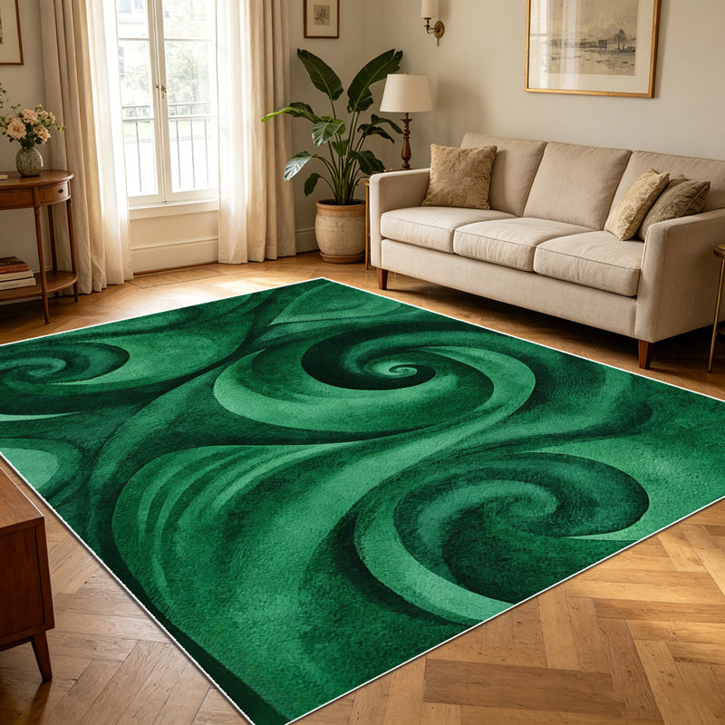 1PC Emerald Green Swirl Abstract Watercolor area rugs for Living Room, Soft and Comfortable, Suitable for all seasons, easy-to-maintain, machine washable Indoor floor mat, Under Table Farmhouse suitable for dining area, bedroom, entryway, kitchen,