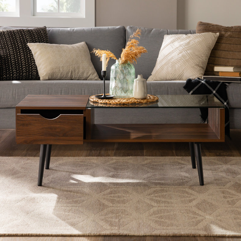 Barkhamsted Glass Top Coffee Table, Glass, Dark Walnut