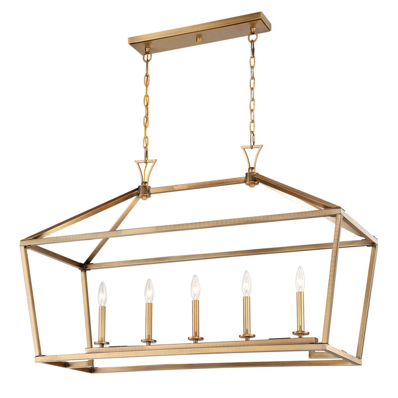 Hastings 5 - Light Kitchen Island Linear Pendant in Warm Brass, Warm Brass, 23.5" H x 44" W x 16" D
